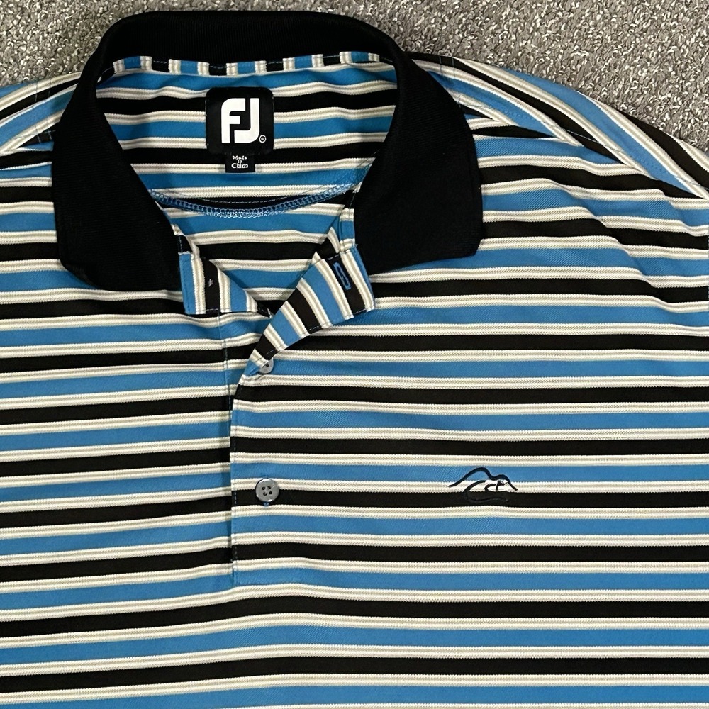 FootJoy Golf Polo Shirt Men's XL Blue Black Striped‎ Short Sleeve